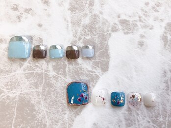 ミラーネイル&押し花ネイル