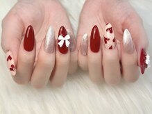 ヒールネイル(heal nail)/bordeaux×mag×heart×ribbon.