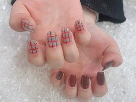 秋ネイル☆チェック柄