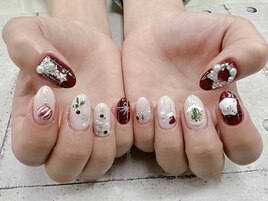 クリスマス手描きネイル