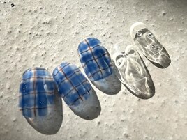 チェックリボンネイルデザイン