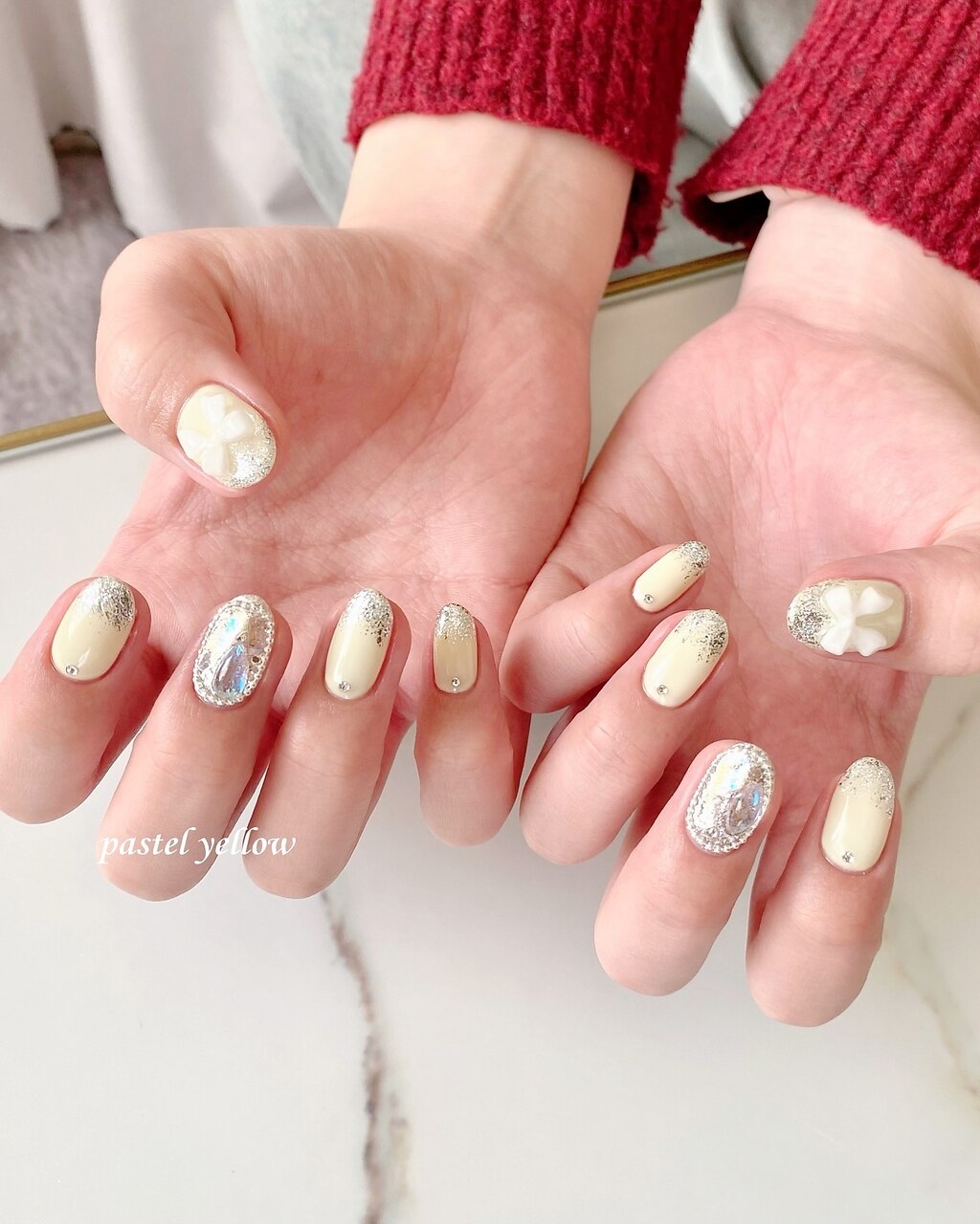 ネイルチップ パステルネイル 黄色ネイル ちゅるん チェック 量産型