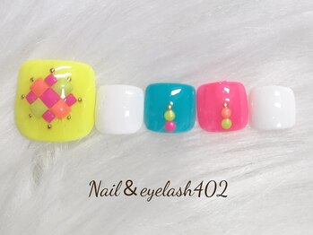 ネイル アンド アイラッシュ ヨンマルニ(Nail&eyelash 402)/ネオンカラーネイル♪