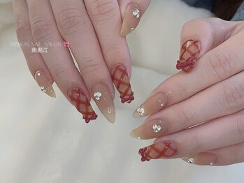 【リボンチェックネイル】