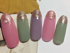 キラキラバイカラーネイル
