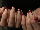 赤フレンチ×ドットネイル