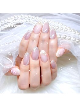 プティポルト(petite porte)/上品ピンク×パールの桜ネイル