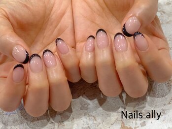 ネイルズアリー 立川店(Nails ally)/フレンチ×ブラック×シンプル