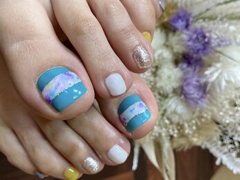 サロンドフォーエイチ(salon de 4H)/夏色インクでリングネイル☆