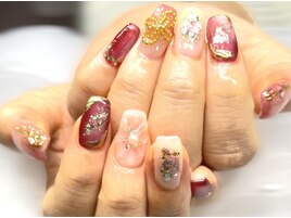 和柄ネイル×ぷっくりフラワー