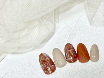 ツイードネイル/オレンジネイル