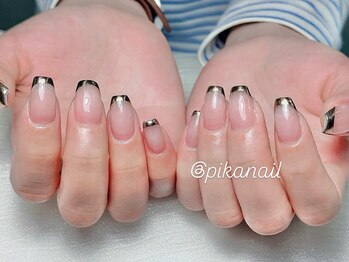ピカネイル 上野 御徒町(Pika Nail)/ミラーフレンチxゴールドx夏