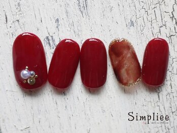 シンプリー ネイルアンドアイラッシュ 祖師谷大蔵店(Simpliee Nail&Eyelash)/レッドワンカラー パールネイル
