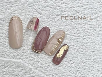 フィールネイル 天神橋店(feel nail)/チェック/ミラー/ベージュ