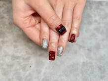 ネイル アイラッシュ 彩 熊谷店/ボルドー×黒リボン