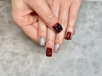 ネイル アイラッシュ 彩 熊谷店/ボルドー×黒リボン