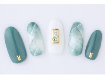 エムスラッシュ ネイル たまプラーザ(M.SLASH)/グリーン大理石風ネイル