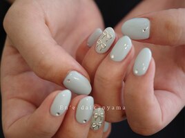 ダブルリボン×ワンカラーネイル