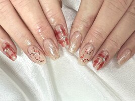 チェック×リボン