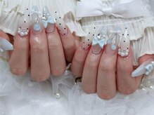 ドット×水色さくらんぼネイル♪