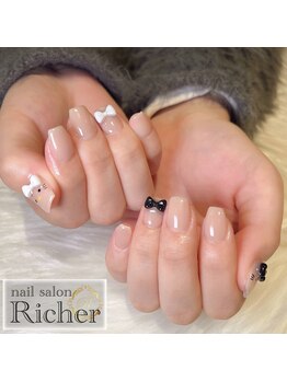 エスフィーネイルサロン リシェル(Esfy nailsalon Richer)/ネコ×リボンネイル