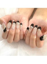 ザ バームシックス 銀座三丁目店(THE BALM six)/黒フレンチネイル/ブラック