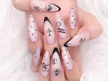 シェリーネイル(cherie nail)/ピンク×黒甘辛マグネットネイル