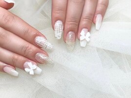 ツイード　白リボンネイル