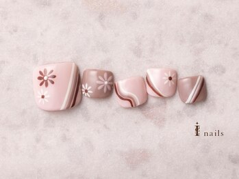 アイネイルズ 横浜EAST店(I-nails)/お花ピンクブラウンフットネイル