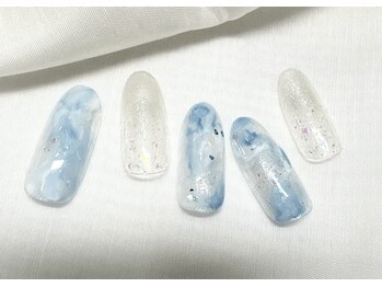 スピードネイル アンド アイ 宮交シティ店/ブルー×マーブルネイル
