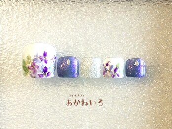紫陽花フットネイル　手描き