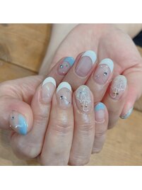 フレンチ　水色　傘　アンブレラ