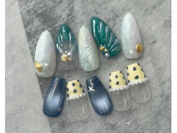 ネイル ブーマー(Nail BOOMER)の写真/夏の海を指先に!貝殻とマーメイドの魔法で彩るマグネットネイルはパールも輝く☆