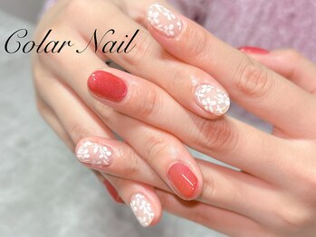 コラールネイル 本町(Colar Nail)/赤ピンクマグ×お花散らし