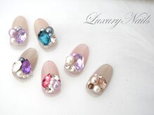 ラグジュアリーネイルズ カワグチ(Luxury Nails Kawaguchi)/ワンカラー&３Dジュエルビジュー