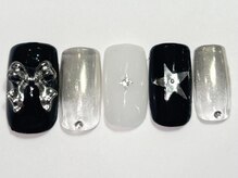 ネイルメゾン 渋谷店(NAIL MAISON)/シルバーミラー星リボン￥7000