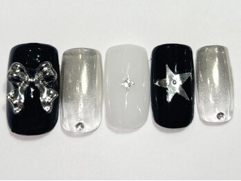 ネイルメゾン 渋谷店(NAIL MAISON)/シルバーミラー星リボン￥7000