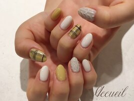 チェック×ニット