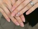 ピンクラメ×ビジューネイル