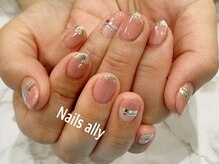 ネイルズアリー 立川店(Nails ally)/シルバーラインテープ×ピンク