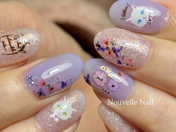 猫×押し花ネイル