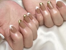 ヒールネイル(heal nail)/greige×白french×ガラスfrench