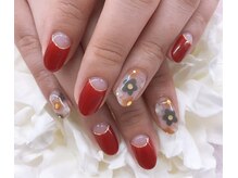 ディーネイル 京橋(D-nail)/逆フレンチ×お花