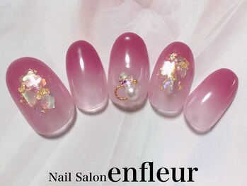 ネイルサロン アンフルール/カラーグラデ&シェル&ビジュー