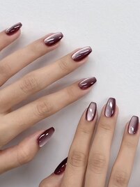 艶ボルドー×ミラーネイル