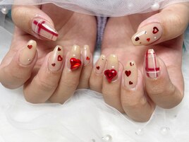 チェック×ハートホロネイル