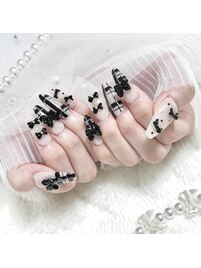 秋ネイル☆チェック×リボン