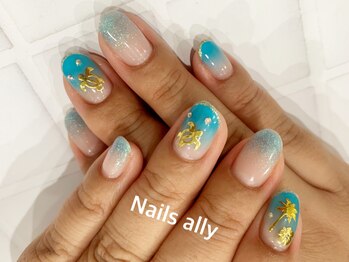 ネイルズアリー 立川店(Nails ally)/サマーART×ブルーグラデ