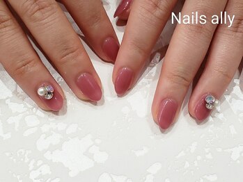 ネイルズアリー 立川店(Nails ally)/Vカットストーン×シアーピンク
