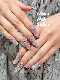 ラメグラ&紫&キラキラネイル